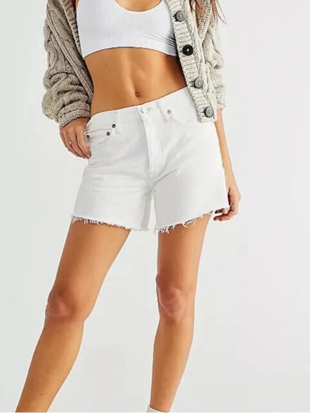 AGOLDE Parker Long Loose Fit Vintage Shorts Size 25 In Panna Cotta